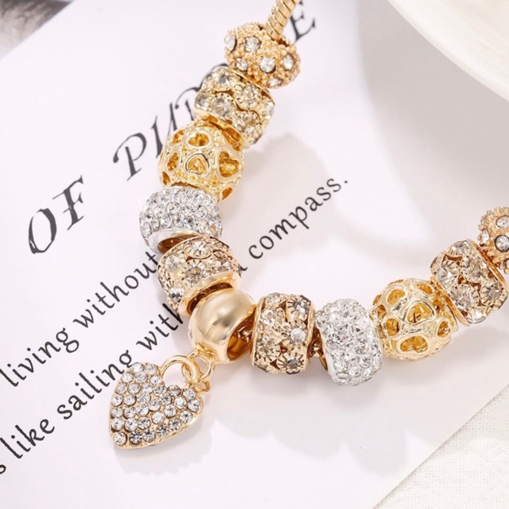 14K Gold Plated Snake Chain Heart Charm Bracelet for Women - Picture 2 of 4